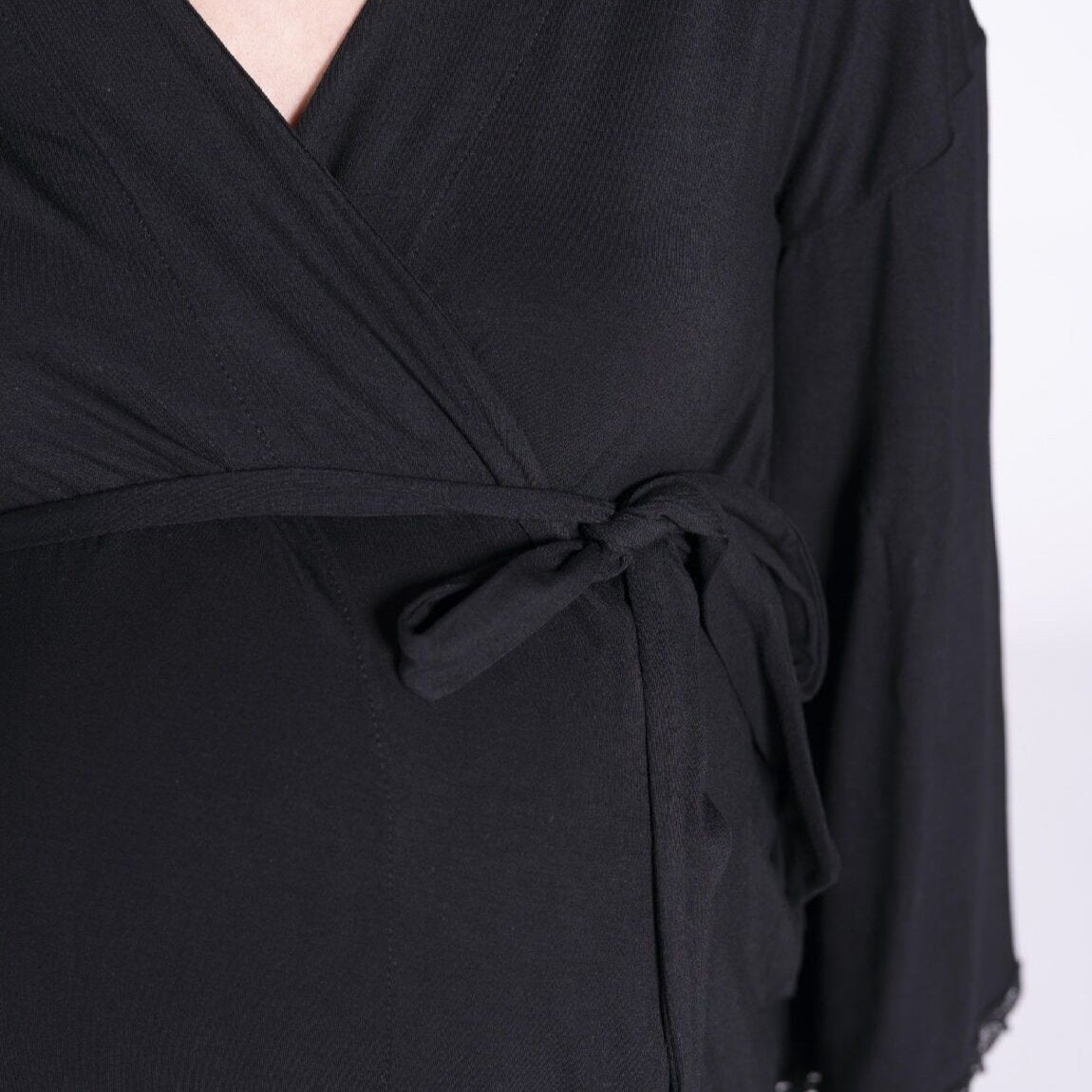 Black Maternity Robe With Tonal Lace - bundled joys co.