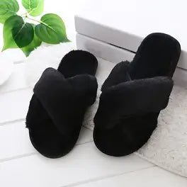 Black Super Fluffy Crossover Slippers - bundled joys co.