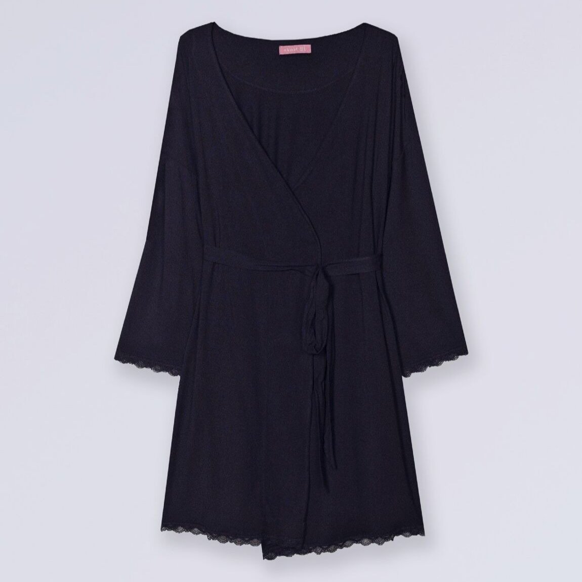 Black Maternity Robe With Tonal Lace - bundled joys co.