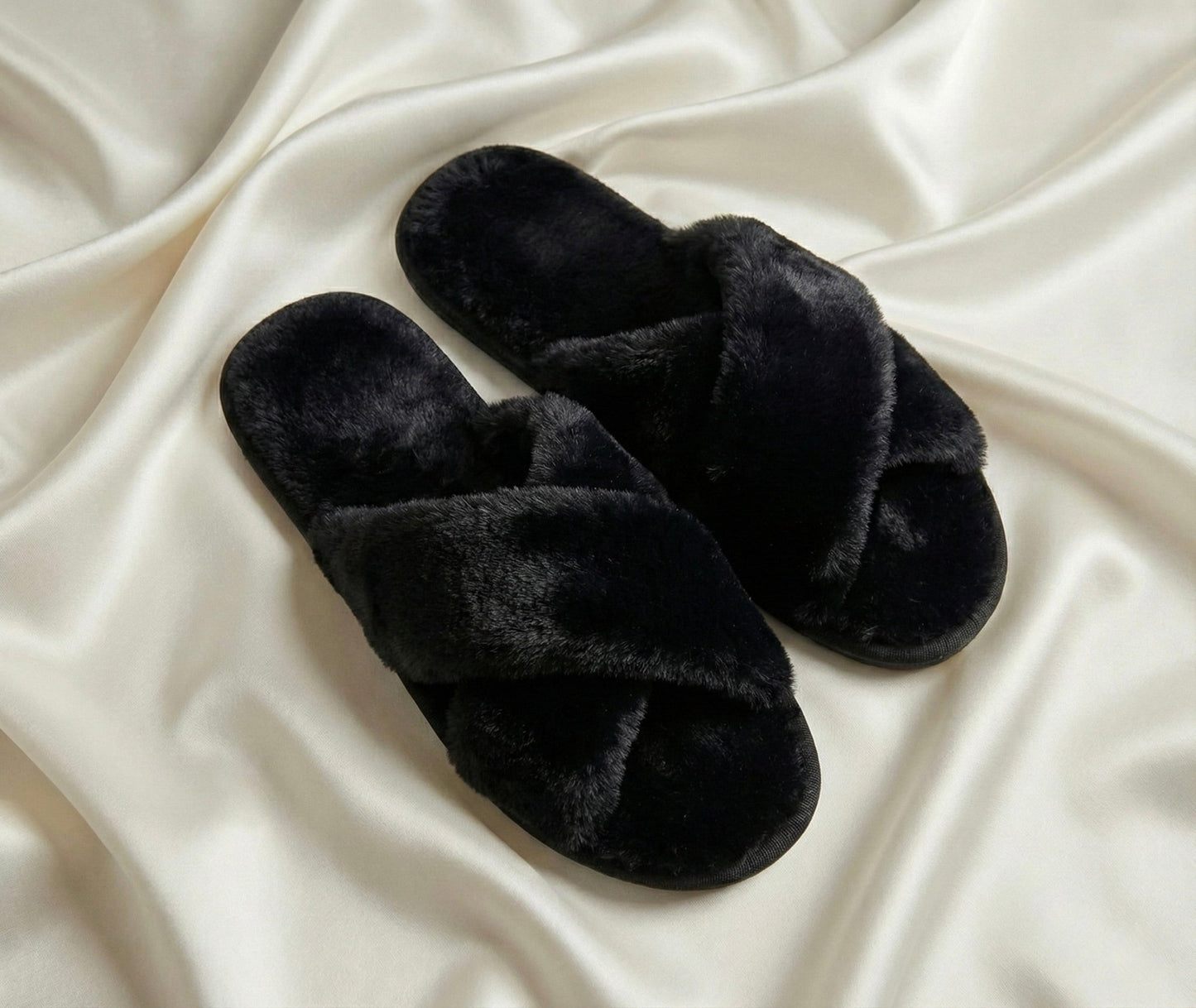 Black Super Fluffy Crossover Slippers - bundled joys co.