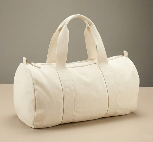 Eco - Friendly Organic Cotton Cream Canvas Barrel Bag - bundled joys co.