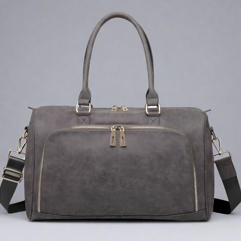 Grey Leather Look Maternity Shoulder Bag Grey - bundled joys co.