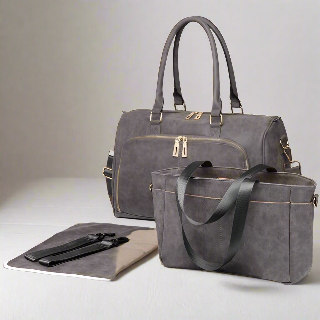 Grey Leather Look Maternity Shoulder Bag Grey - bundled joys co.