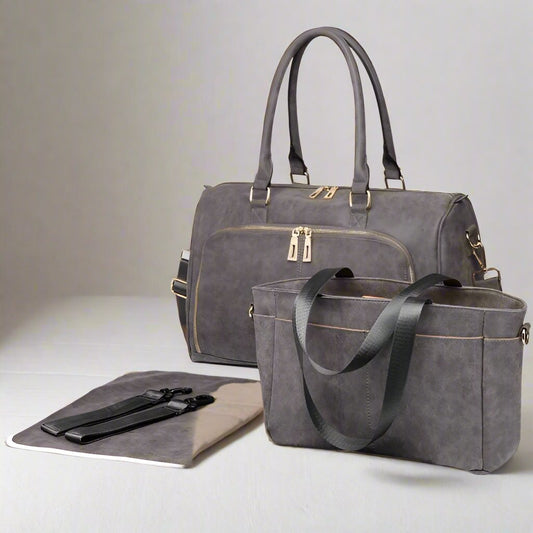 Grey Leather Look Maternity Shoulder Bag Grey - bundled joys co.
