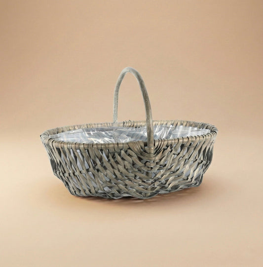 Grey Oval Basket with Handle - bundled joys co.