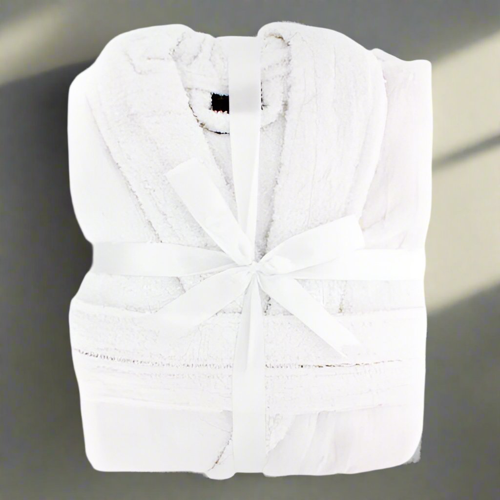White Towelling Bath Robe - bundled joys co.